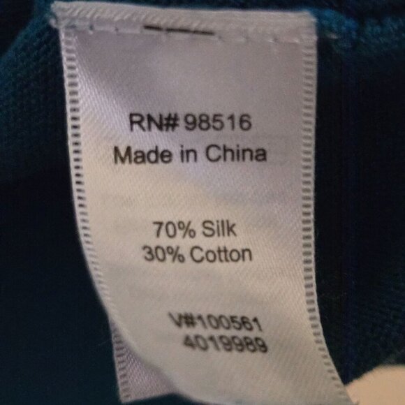 Coldwater Creek Silk Cotton Blend 3/4 Sleeve Teal Cardigan Sweater Size M - Picture 3 of 4